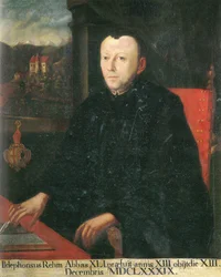 el 41º Abad, Ildephons Rem (Rehm), con una Vista del Castillo Eggen